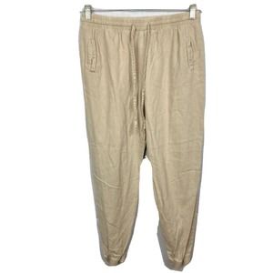 Love Tree Pants Womens Sz‎ M Tan Khaki Linen Drawstring Cinched Jogger